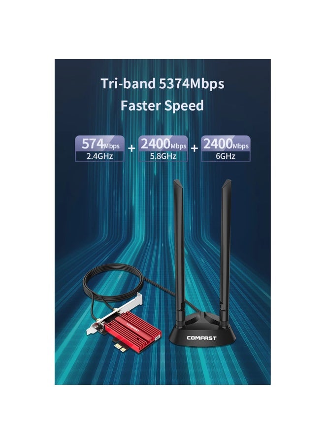 COMFAST CF-AX210PLUS PCIe WiFi 6E Adapter 5374Mbps | Tri-Band 2.4G/5G/6GHz + Bluetooth - Image 2